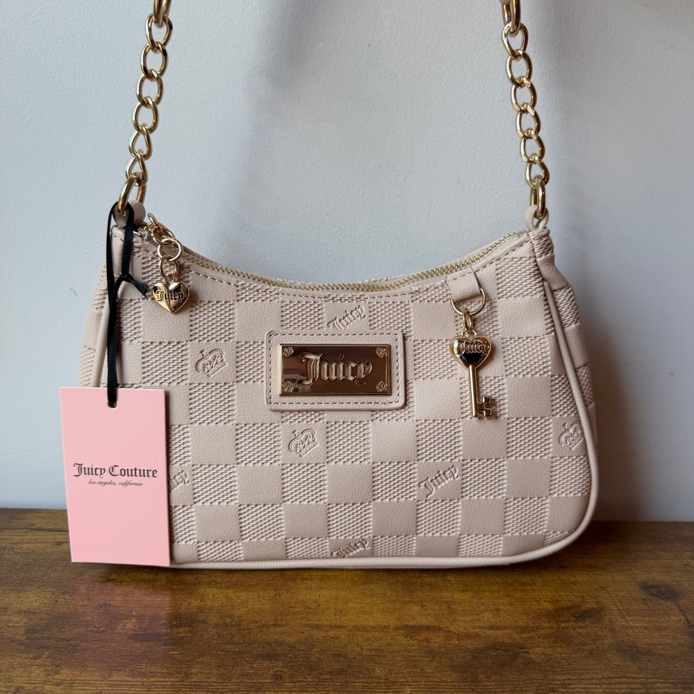New Juicy Couture Miss Independent Beige Shoulder Handbag Gold Key Charm Cute